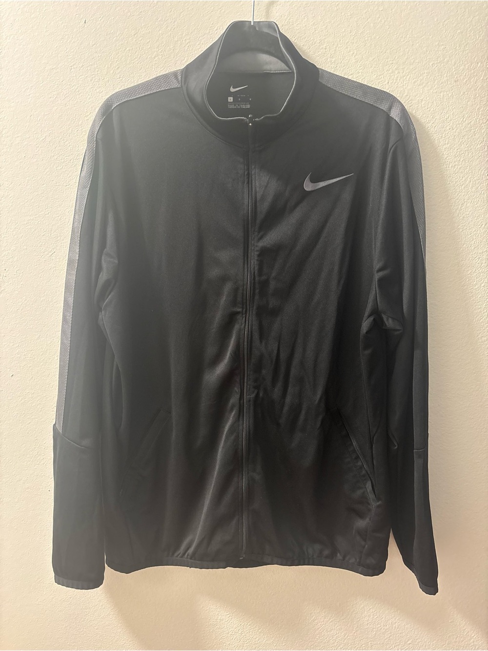 Nike Men's Black Track Jacket with Gray Accent Swoosh